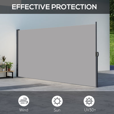 Outsunny Retractable Side Awning, Outdoor Privacy Screen for Garden, Hot Tub, Balcony, Terrace, Pool, 400 x 180cm, Light Grey 