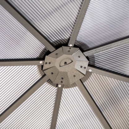 Outsunny 3 x 3(m) Hardtop Gazebo Canopy with Polycarbonate Roof, Permanent Pavilion Garden Gazebo with Curtains for Patio, Deck, Grey 