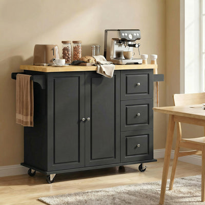 HOMCOM Kitchen Island on Wheels, Rolling Kitchen Storage Trolley with Drop Leaf, Drawers, Towel and Spice Rack, Black 