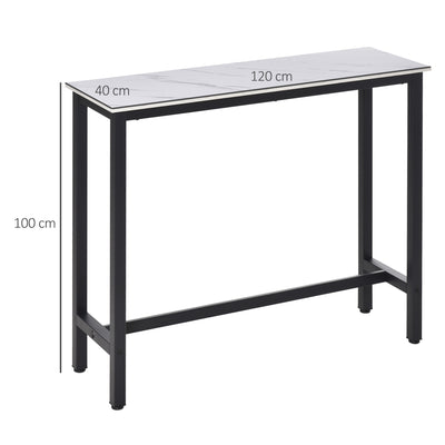 HOMCOM Bar Table Breakfast Marble Grain Dining Table Coffee Table with Adjustable Footpads, 120x40x100cm, White & Black 