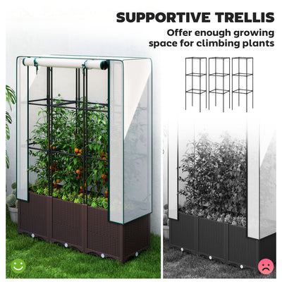 Outsunny Raised Garden Bed with Trellis, Plastic Planter Box with Drainage Holes and Drain Plugs for Climbing Plants, Vegetables, Flowers, 120 x 40 x 140 cm 