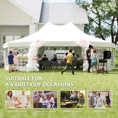 Outsunny 10 Sides Decagonal Garden Gazebo Marquee Party Tent Wedding Canopy Outdoor Heavy Duty Metal Frame (8.9m x 6.5m) - White 