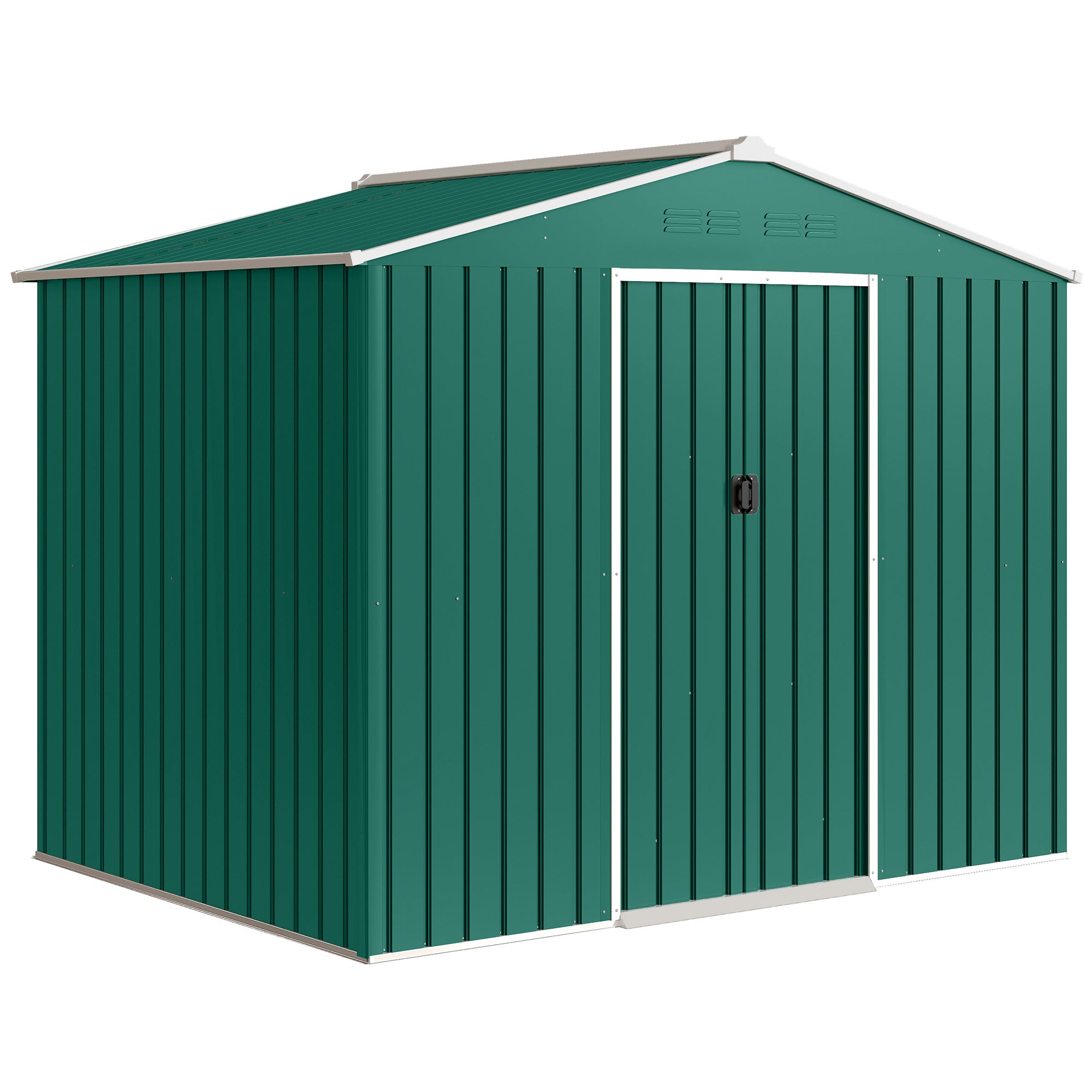 Outsunny 8 x 6ft Galvanised Steel Shed, with Double Door - Green 