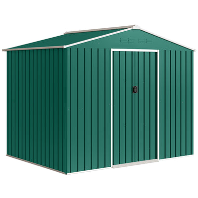 Outsunny 8 x 6ft Galvanised Steel Shed, with Double Door - Green 