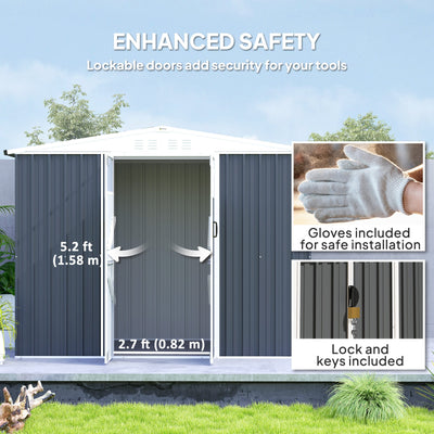 Outsunny 8 x 4 ft Metal Garden Shed, Garden Storage Shed with Window, 4 Vents and Lockable Door, Waterproof Galvanised Steel Tool Storage Shed, Dark Grey 