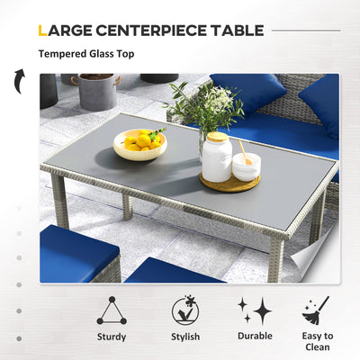 Outsunny 5 Pieces Rattan Garden Furniture Set with Dining Table, Cushions - Dark Blue 
