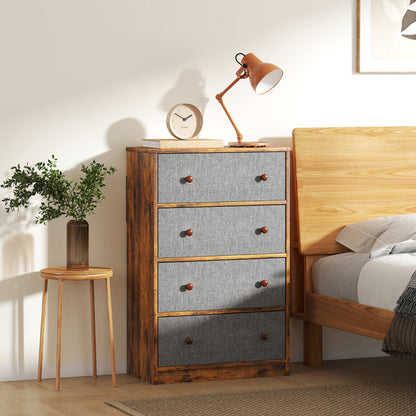 HOMCOM Chest of Drawers, Dresser with 4 Fabric Drawers - Grey and Rustic Brown