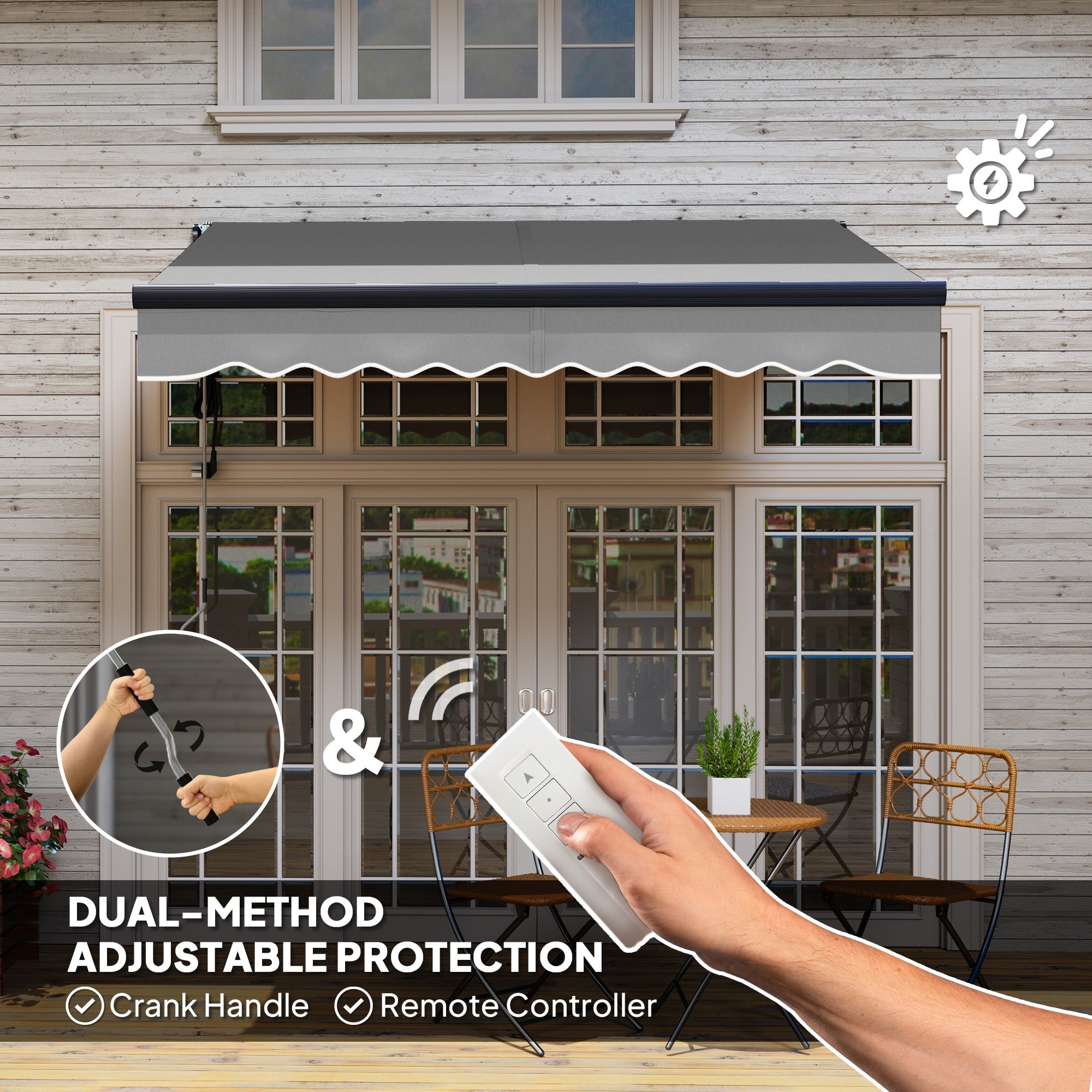 Outsunny 2.5 x 2m Electric Awning with Remote Controller, Aluminium Frame DIY Retractable Awning, UV30+ Sun Shade Canopy for Garden Patio Deck Door Window, Dark Grey 