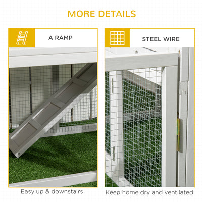 PawHut Indoor Rabbit Hutch, Guinea Pig Cage, with Slide-Out Tray, Large Fenced Area - Light Grey 