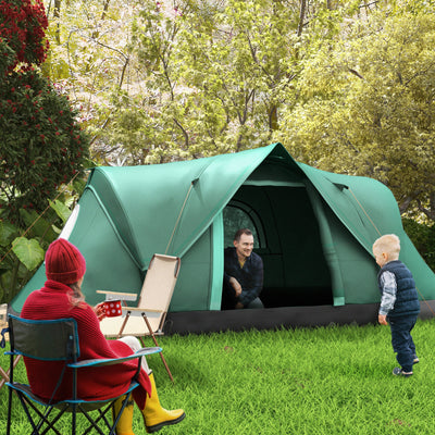 Outsunny 5-6 Man Dome Camping Tent Hiking Shelter UV Protection 3000mm Water Resistant Tunnel Tent - Dark Green 