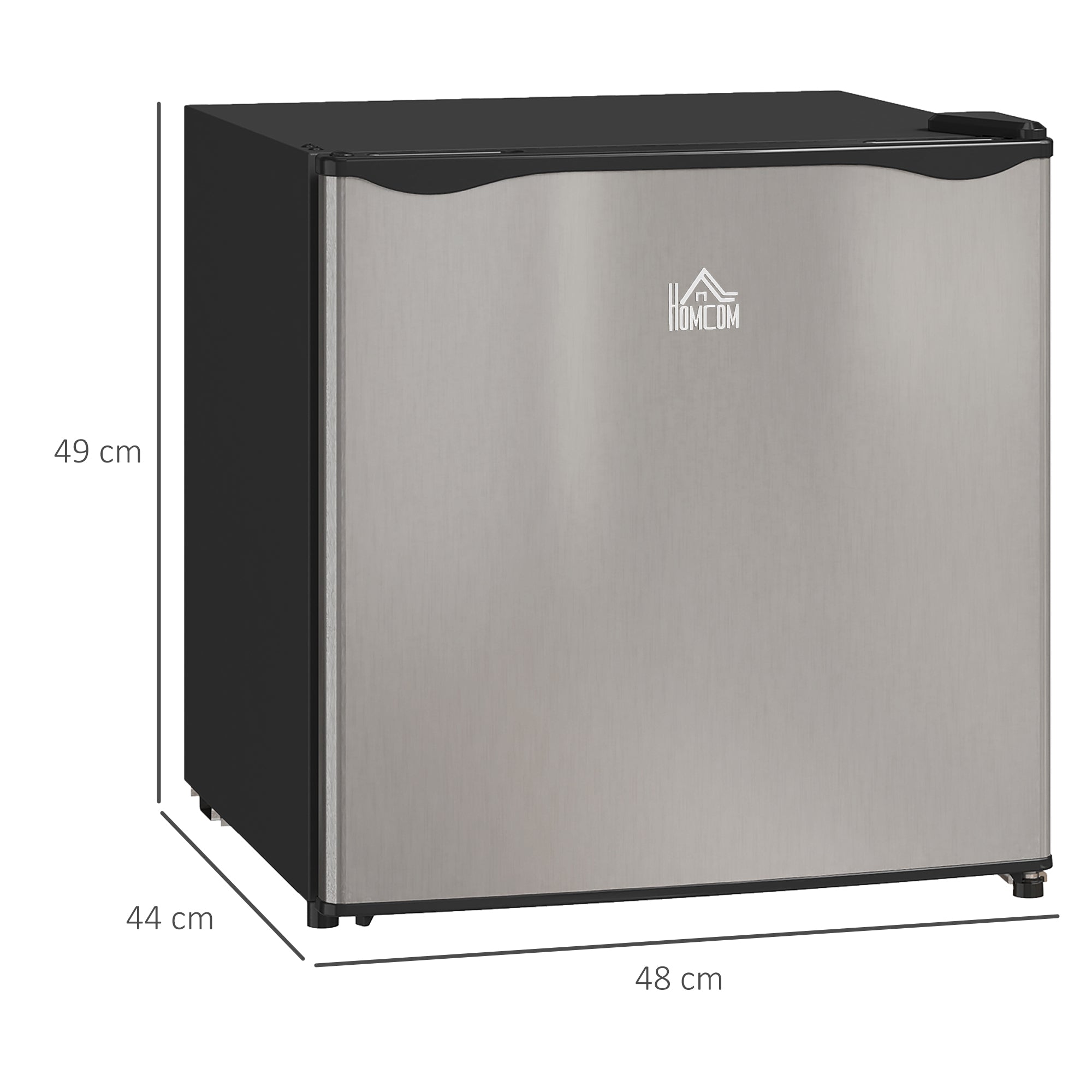 HOMCOM 46 Litre Table Top Mini Fridge, Small Fridge with Ice Box, Reversible Door, Adjustable Temperature and Legs for Bedrooms, Home Office, Silver Tone 