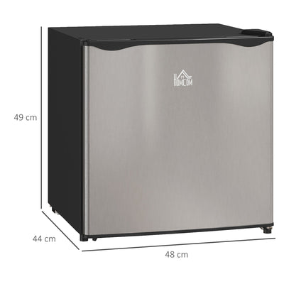 HOMCOM 46 Litre Table Top Mini Fridge, Small Fridge with Ice Box, Reversible Door, Adjustable Temperature and Legs for Bedrooms, Home Office, Silver Tone 