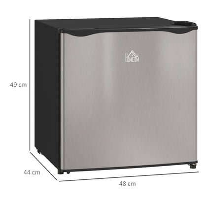 HOMCOM 46 Litre Table Top Mini Fridge, Small Fridge with Ice Box, Reversible Door, Adjustable Temperature and Legs for Bedrooms, Home Office, Silver Tone 