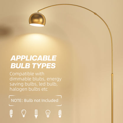 HOMCOM 180cm Arc Floor Lamp for Living Room, Home Offices, Bedrooms, Modern Standing Lamp with Foot Switch, Faux Black Marble Base and Bell Shade, Gold Tone