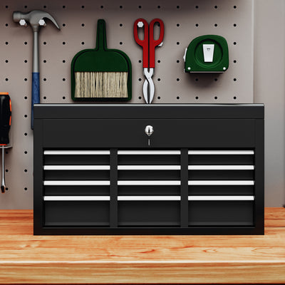 HOMCOM Steel Six Drawer Tool Storage Carry Chest, with Lock and Keys - Black 