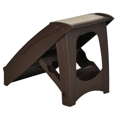 PawHut Foldable Four-Step Pet Stairs, for Cats, Small Miniature Dogs, with Non-Slip Mats 62 x 38 x 49.5cm - Brown 