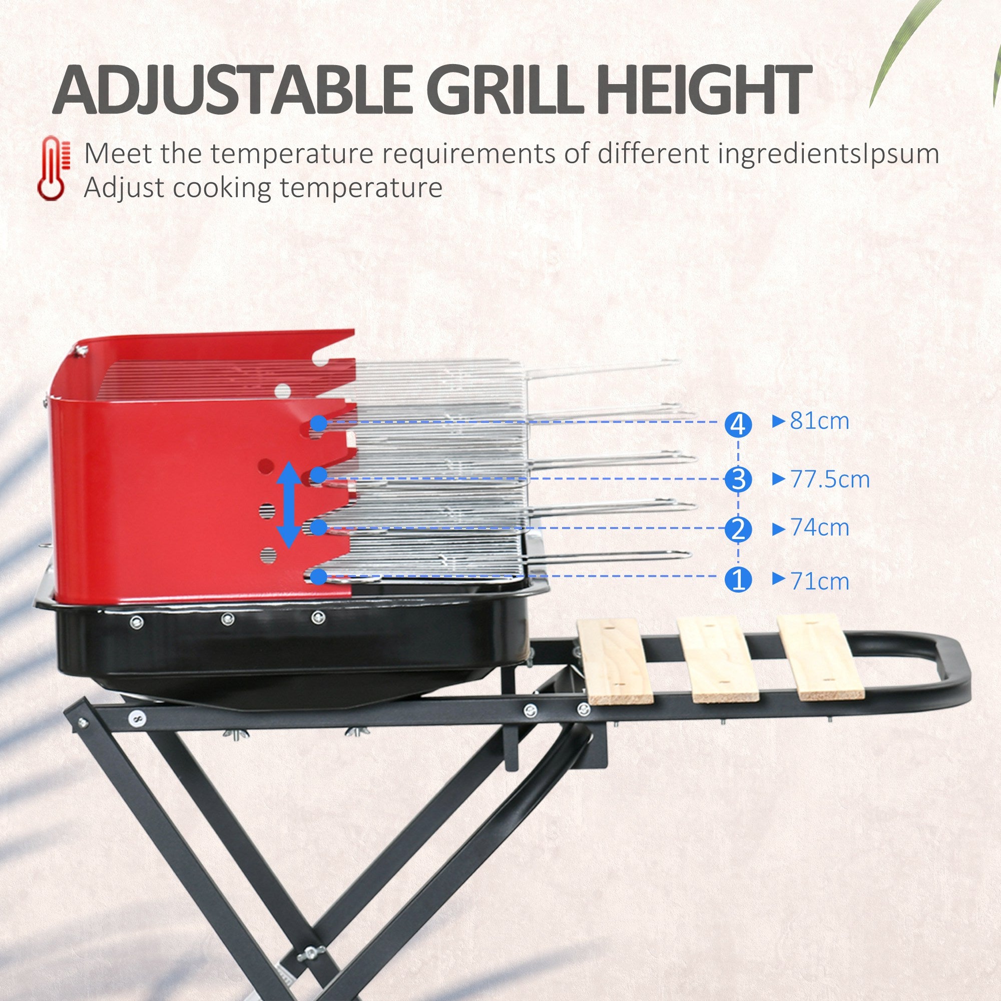Outsunny Charcoal Trolley BBQ Barbecue Grill Patio Camping Picnic Garden Party Outdoor Cooking with Windshield, Wheels Side Trays, Black/Red 