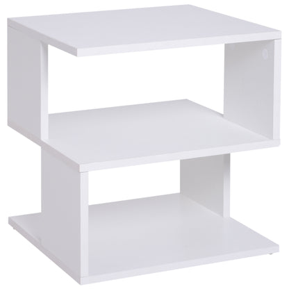 HOMCOM Side Table Square Coffee Table Modern End Table with 2 Tier Storage Shelves for Living Room, Bedroom, White 