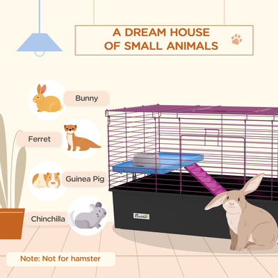 PawHut Chinchillas Small Rabbit Guinea Pig Small Animal Cage, Pet Playhouse, with Platform, Ramp, 99 x 52 x 53cm, Black 