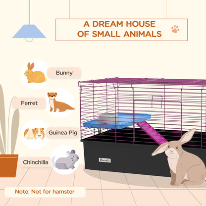 PawHut Chinchillas Small Rabbit Guinea Pig Small Animal Cage, Pet Playhouse, with Platform, Ramp, 99 x 52 x 53cm, Black 
