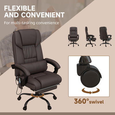 Vinsetto 6-Point Massage Office Chair, PU Leather Desk Chair with Adjustable Height and Footrest for Home Office, Brown 