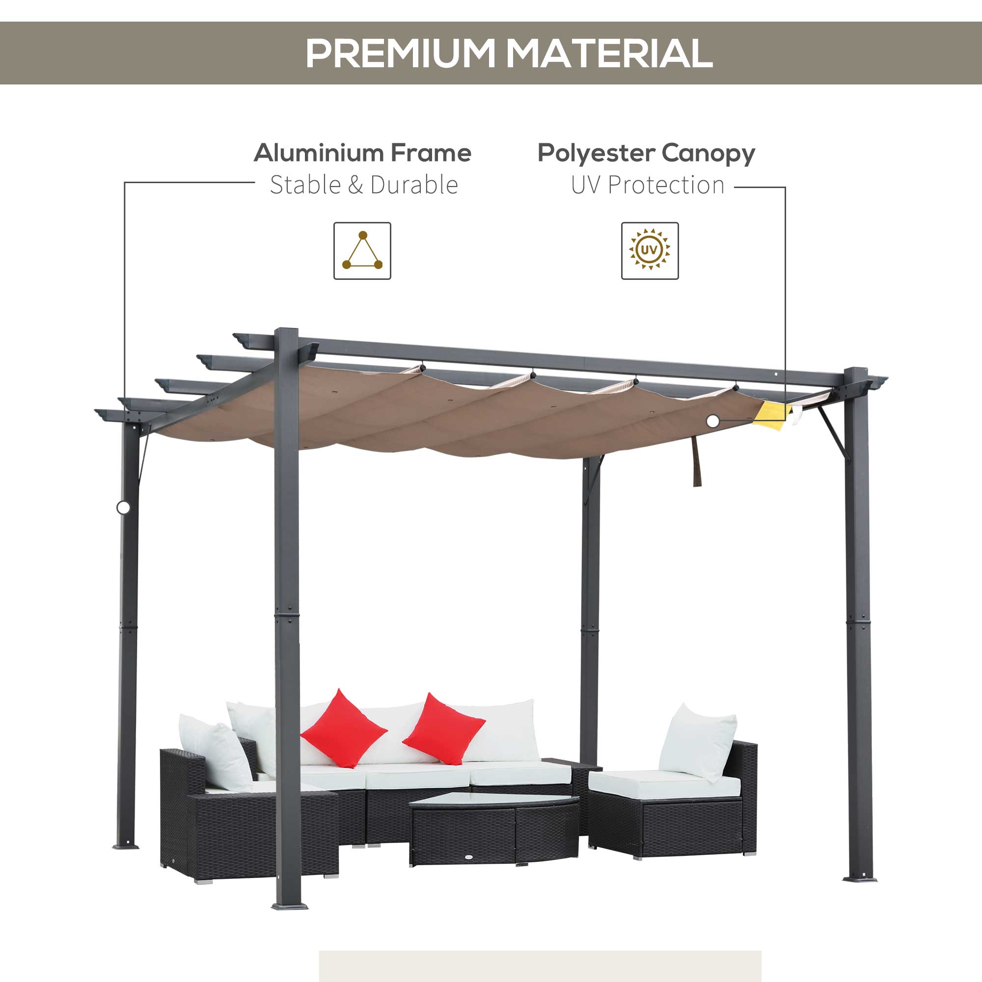 Outsunny 3 x 3(m) Aluminium Pergola Canopy Gazebo Awning Outdoor Garden Sun Shade Shelter Marquee Party BBQ, Brown 