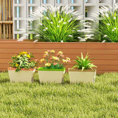 Outsunny Set of 3 Self Watering Plant Pots Outdoor, 27cm Rectangular Garden Planters with Visual Water Level Window, Plastic Flower Pots for Indoor Outdoor Garden Balcony Windowsil 