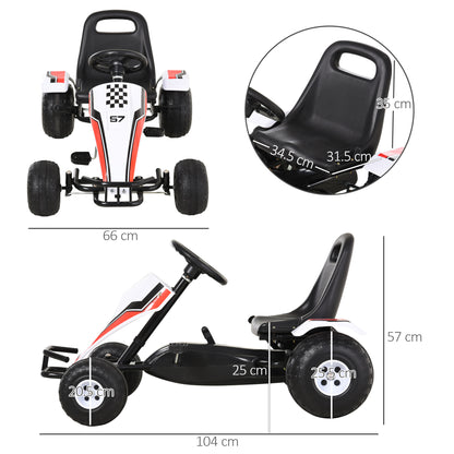 HOMCOM Kids Children Pedal Go Kart Manual Ride On Car w/ Brake Gears Steering Wheel Adjustable Seat 4 Smooth Wheels Racing-Style White 104 x 66 x 57 cm 