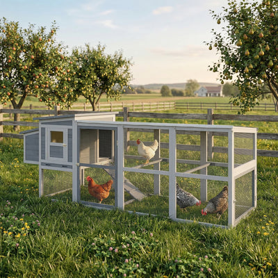 PawHut Large Chicken Coop, Wooden Hen House with Covered Run, Nesting Box, Pull-Out Tray, Opening Asphalt Roof 
