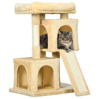 PawHut Sisal Cat Rest & Play Activity Tree w/ 2 House Cream White 