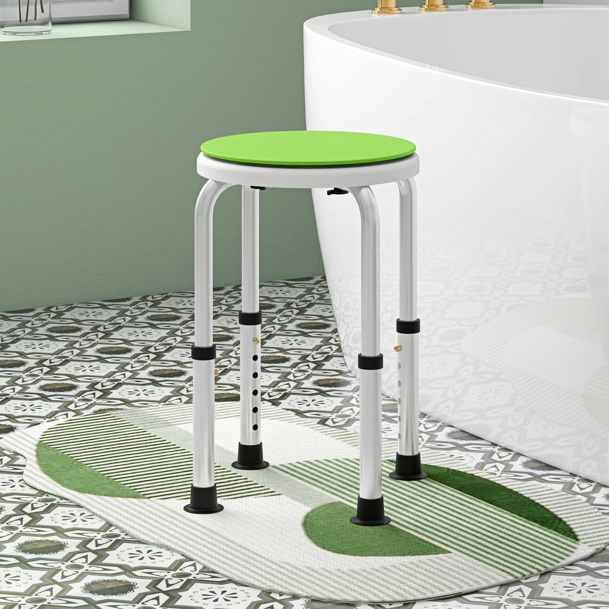 HOMCOM 360\'c2\'b0 Swivel Shower Chair, Height Adjustable Aluminium Shower Stool with Non-Slip Feet for Disabled, Elderly, Green