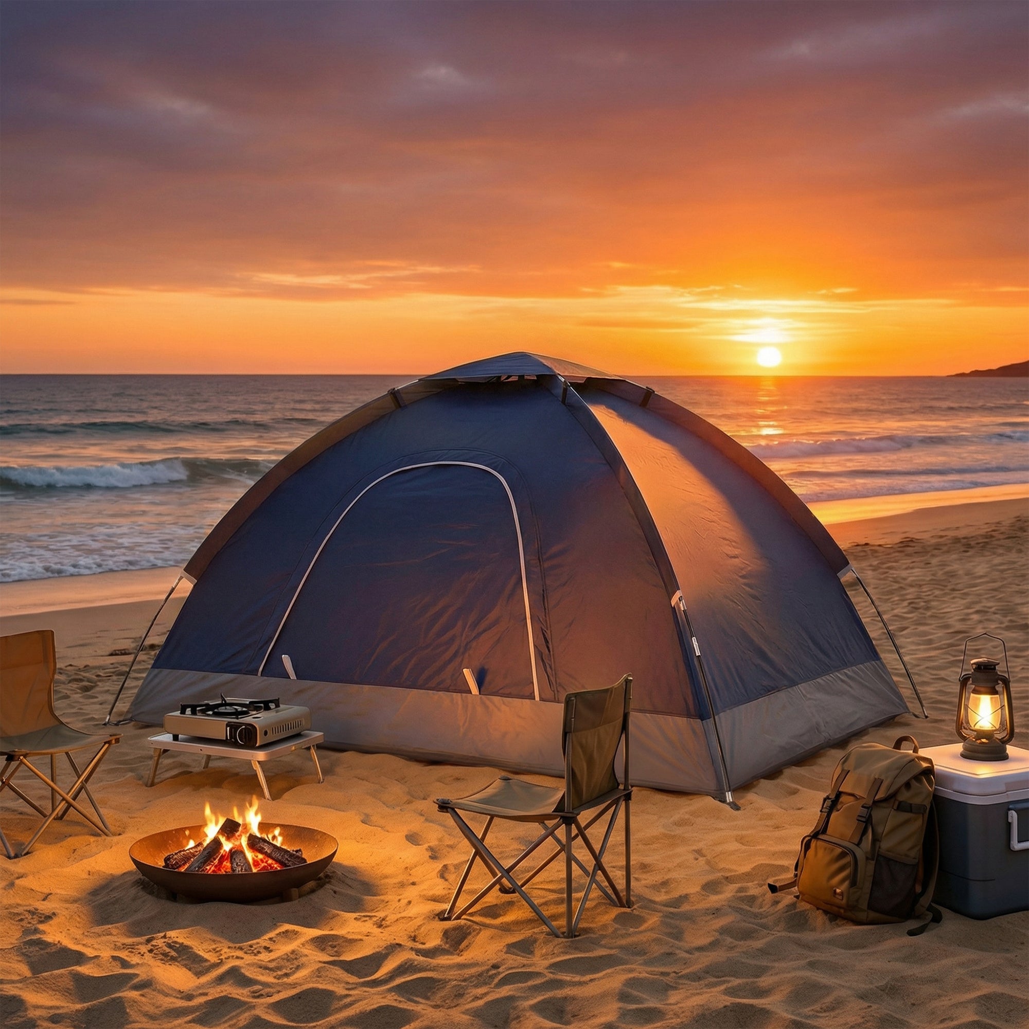 Outsunny 2 Person Camping Tent, Dome Tent with Zipped Doors, Storage Pocket, Portable Handy Bag, Navy Blue 