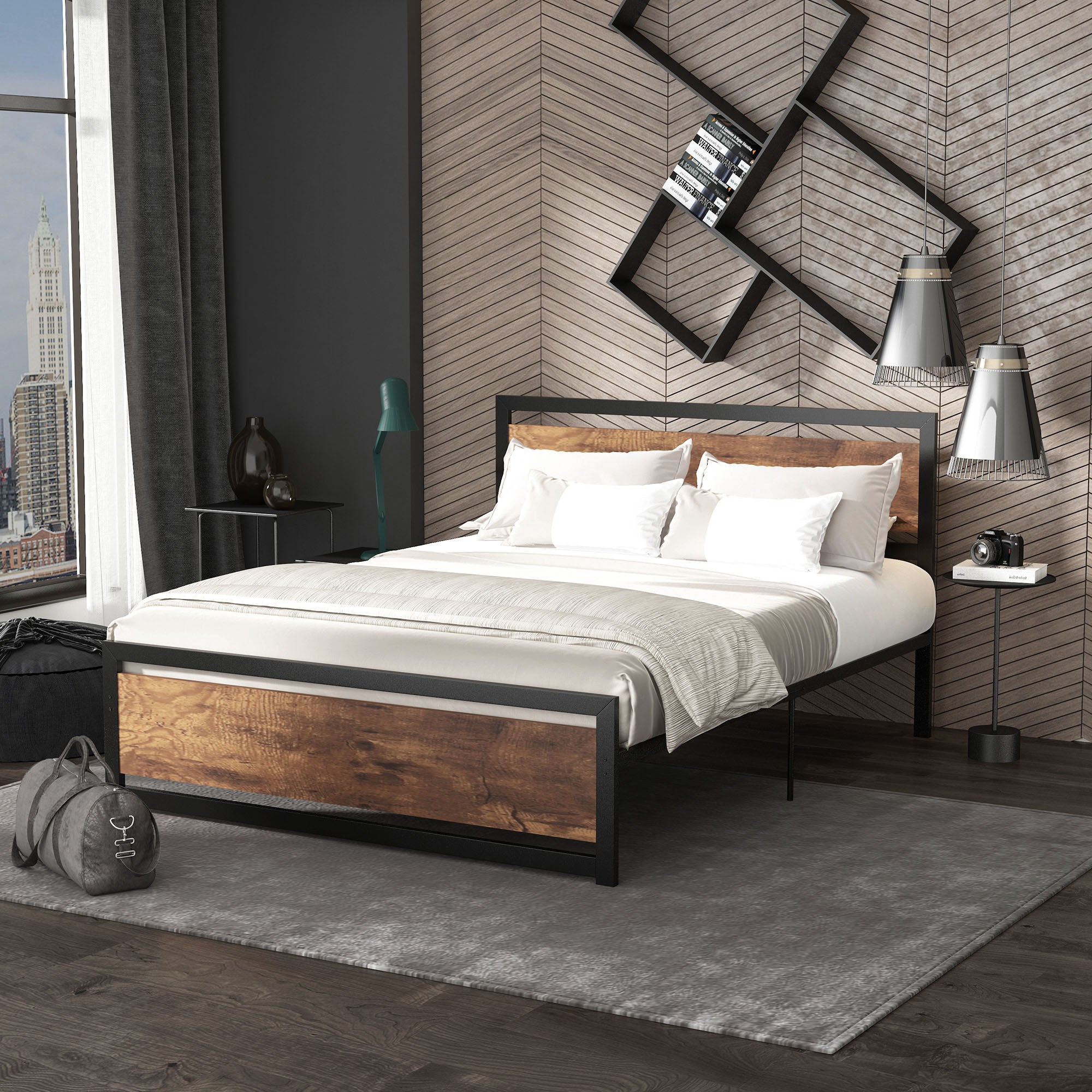 HOMCOM King Size Metal Bed Frame with Headboard & Footboard, Strong Slat Support Full Bed Frame w/ Underbed Storage Space, Bedroom Furniture For Adults 