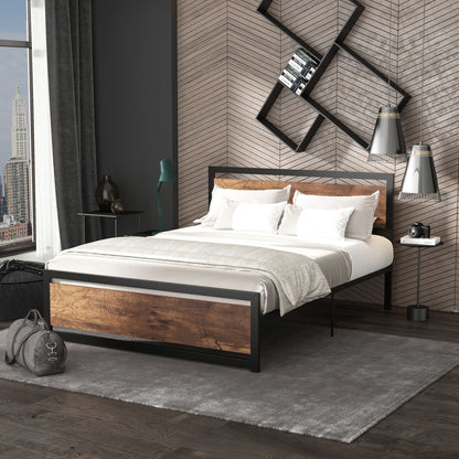 HOMCOM King Size Metal Bed Frame with Headboard & Footboard, Strong Slat Support Full Bed Frame w/ Underbed Storage Space, Bedroom Furniture For Adults 