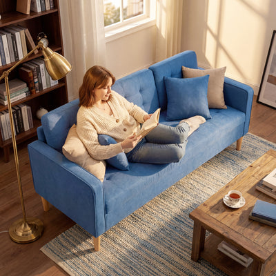 HOMCOM 3 Seater Sofa, 169cm Couch with Hidden Storage, Wood Legs, Blue 