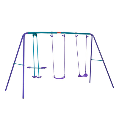 Outsunny Height Adjustable Metal Swing Set with Glider, Two Swing Seats and Adjustable Height, Outdoor Heavy Duty A-Frame 