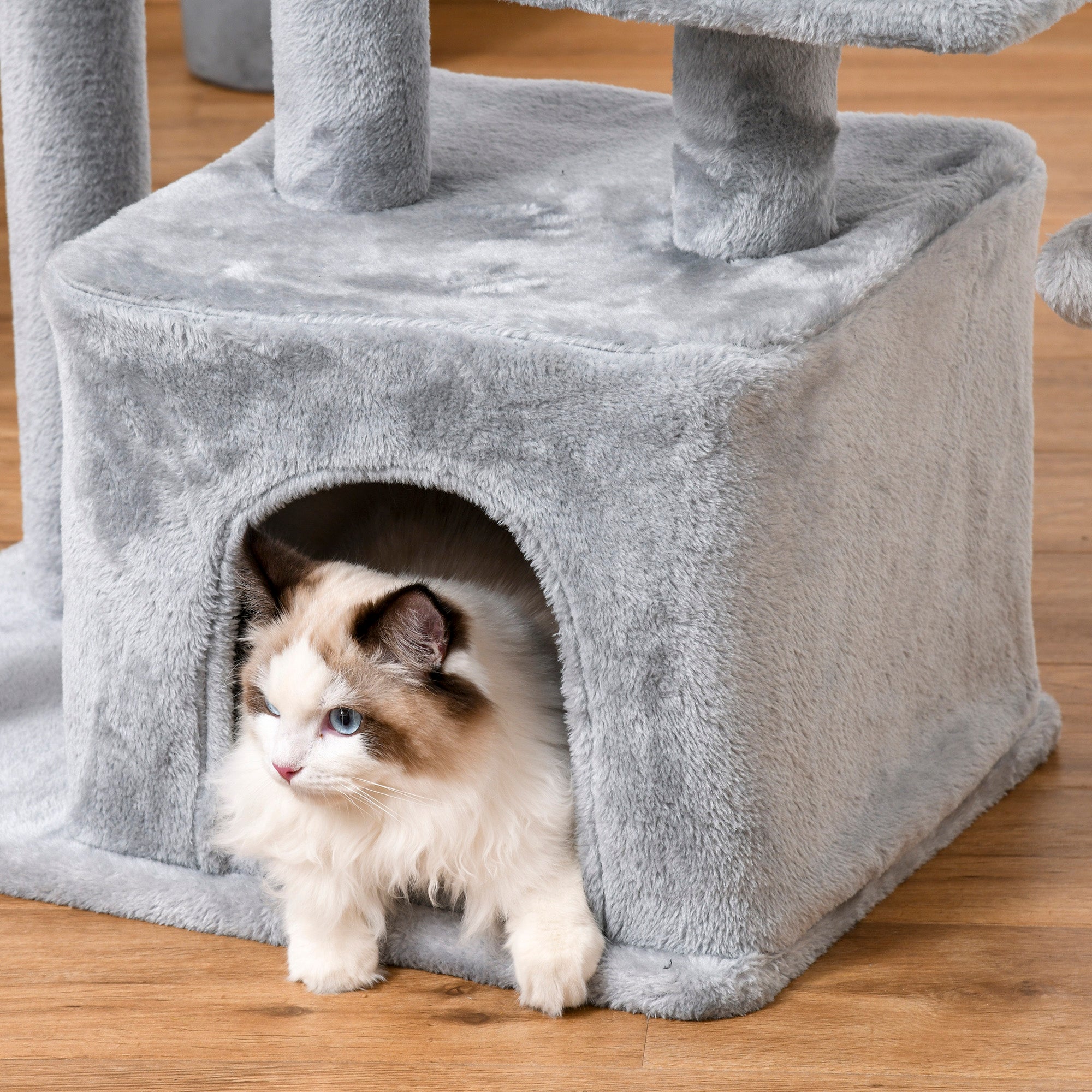 PawHut Cat Tree Tower for Indoor Cats 114cm Climbing Activity Centre Kitten with Sisal Scratching Post Perch Hanging Ball Condo Toy Light Grey 