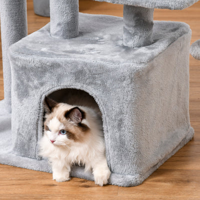PawHut Cat Tree Tower for Indoor Cats 114cm Climbing Activity Centre Kitten with Sisal Scratching Post Perch Hanging Ball Condo Toy Light Grey 