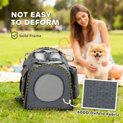 PawHut Soft Sided Cat Carrier Bag, Portable Foldable Pet Carrier with Shoulder Strap & Removable Mat for Small Pet Up to 10kg 
