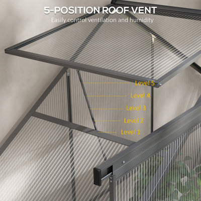 Outsunny 6 x 2.5ft Polycarbonate Greenhouse Walk-In Green House with Rain Gutter, Sliding Door, Window, Foundation, Dark Grey 