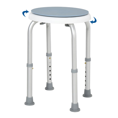 HOMCOM 360° Swivel Shower Chair, Height Adjustable Aluminium Shower Stool with Non-Slip Feet for Disabled, Elderly, Blue 
