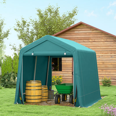 Outsunny 8 x 6.5 ft Outdoor Garden Storage Shed, Waterproof Bike Tent with Double Roll-up Zipper Door for Garden Tools, Green 