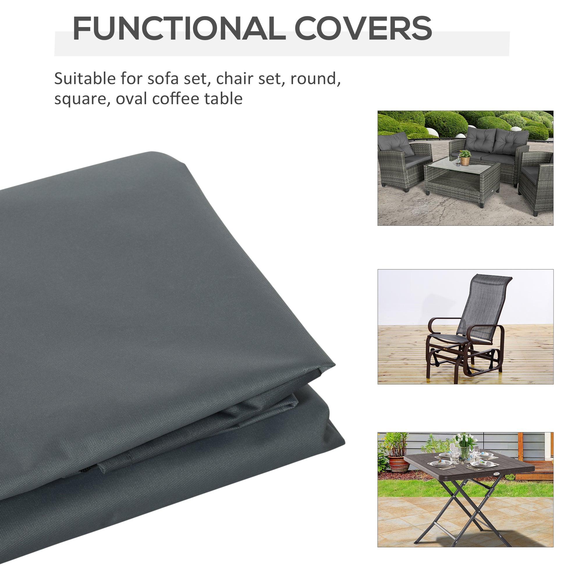 Outsunny Rectangular Patio Furniture Cover for Chairs Water UV Resistant Protection 600D Oxford Fabric Rattan Lounge Clean Cover, 200 x 86 x 82cm 