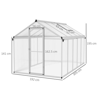 Outsunny 10 x 6ft Aluminium Frame Walk-In Greenhouse, with Foundation 