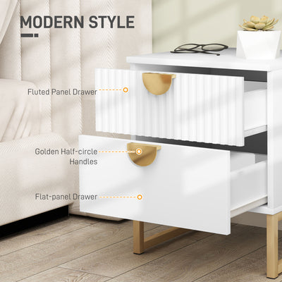 HOMCOM Elegant Two-Drawer Bedside Table - White 