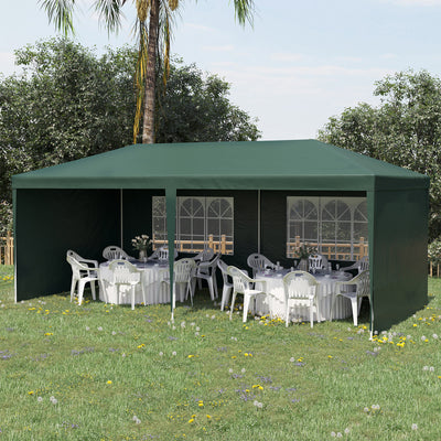 Outsunny 6x3 m Party Tent Gazebo Marquee Outdoor Patio Canopy Shelter with Windows and Side Panels, Green 