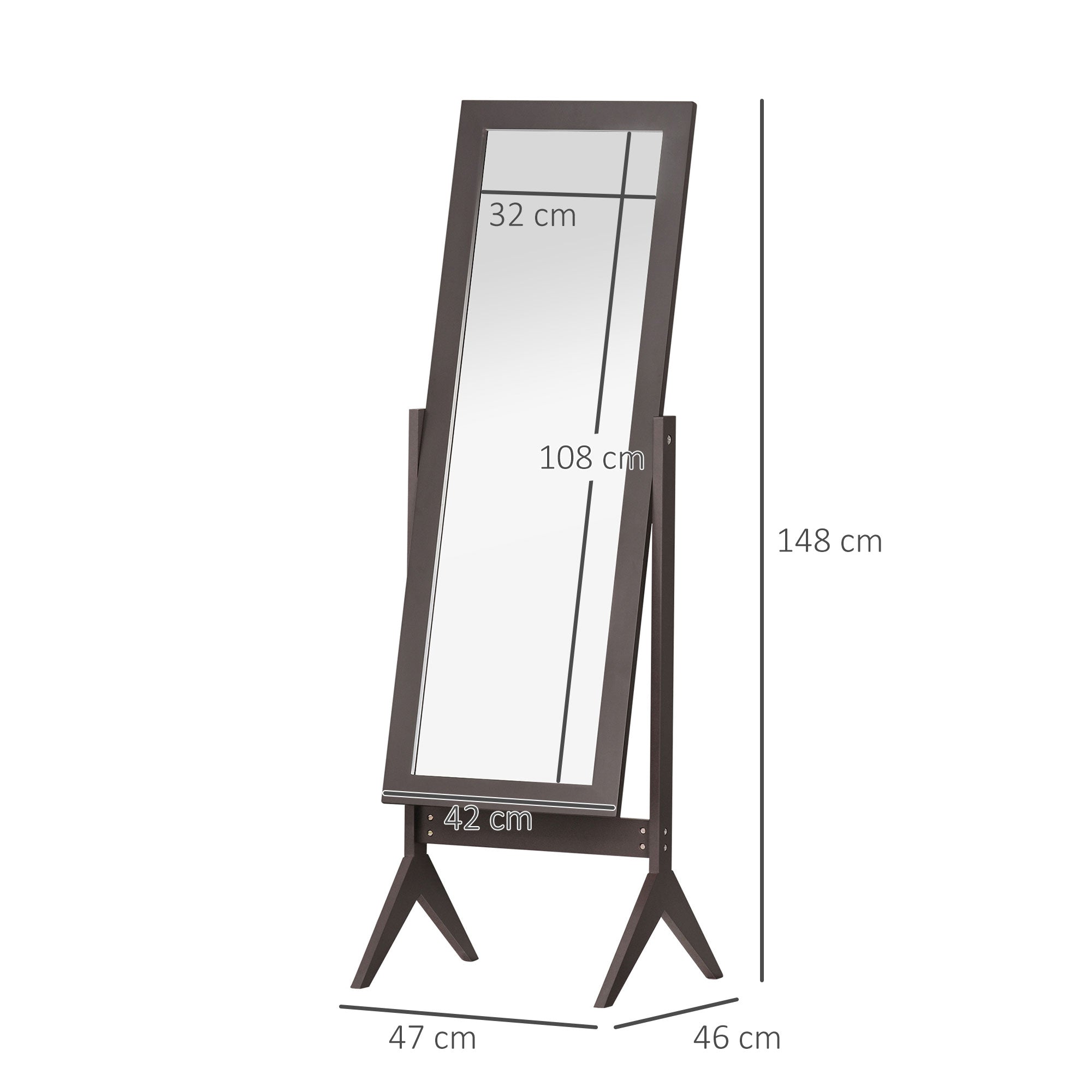 HOMCOM Freestanding Dressing Mirror Bedroom Tall Adjustable Angle 148x47cm Brown 