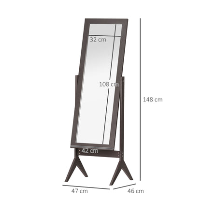 HOMCOM Freestanding Dressing Mirror Bedroom Tall Adjustable Angle 148x47cm Brown 