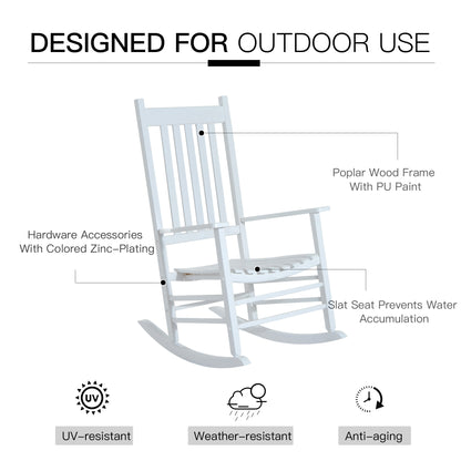 Outsunny Outdoor Porch Rocking Chair Armchair Wooden Patio Rocker Balcony Deck Garden Seat White 