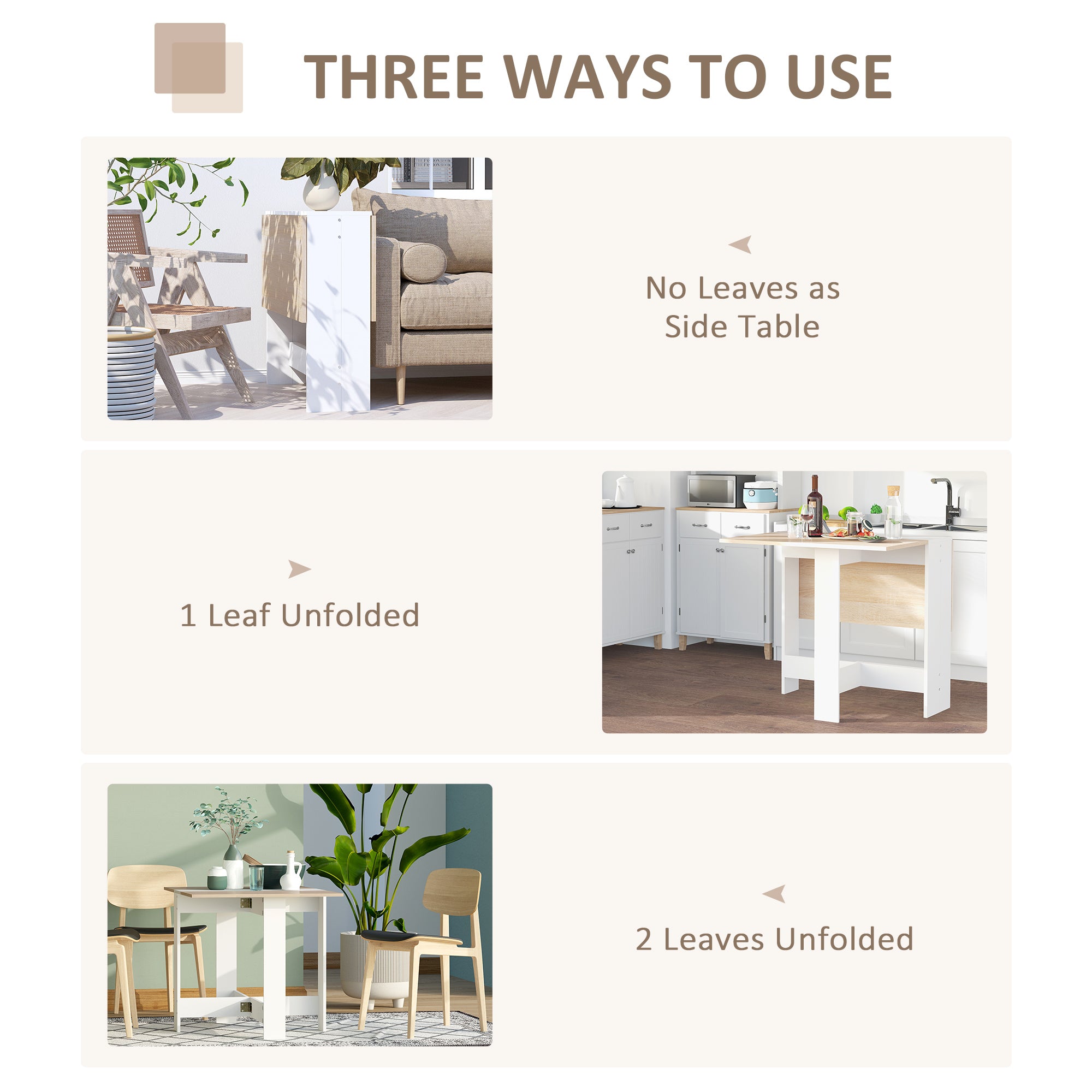HOMCOM Wooden Folding Dining Table Writing Computer Desk PC Workstation Space Saving Home Office Oak & White 